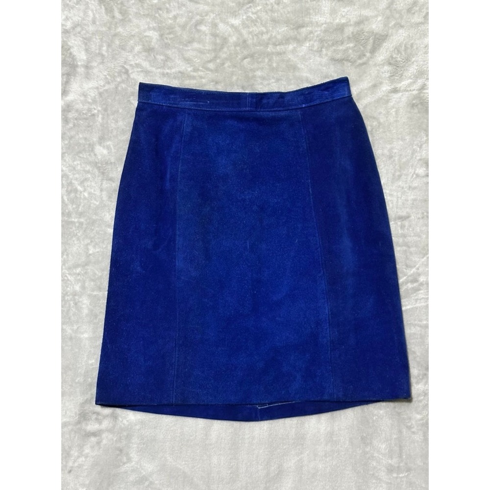 Outerwear by Phoenix Blue Suede 100% Leather Mini Skirt High Waist 3/4 USA